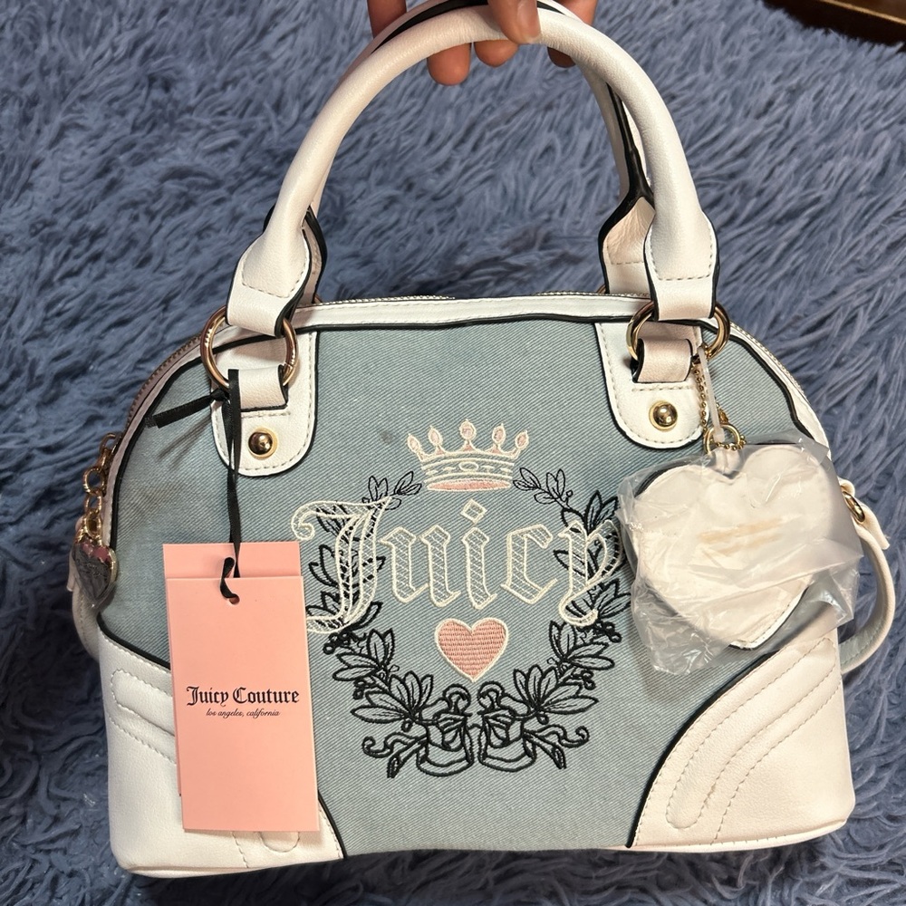 Juicy Couture Blue and White Embroidered Handbag